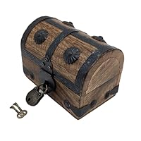 Aiden Asher Handmade Pirate Treasure Chest - Wooden Storage Box with Iron Lock & Skeleton Key - Rustic Decorative Jewelry, Toy, Geocache, or Keepsake Chest (XXS 5 x 3 x 3.5)