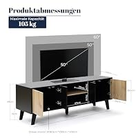 Hometopia TV-Lowboard 140 cm, Schwarz mit Türen in Holzoptik – Ansicht 2