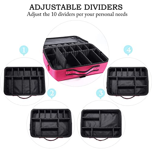 Travel Makeup Bag For Women 16" Large Organizer Bag ,Makeup Case Suitcase Portable Artist Storage Bag With Adjustable Dividers For Cosmetics Makeup Brushes Toiletry Jewelry Digital Accessories Pink #TOP3