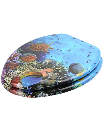 Sanilo Elongated, Silent Slow Close, Molded Wood Adjusting Toilet Seat, Ocean #TOP2