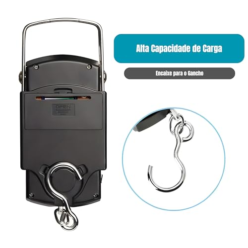 Balança Digital Portátil Com Gancho, Capacidade Até 50kg, Função Tara, Desliga Automático, Precisão