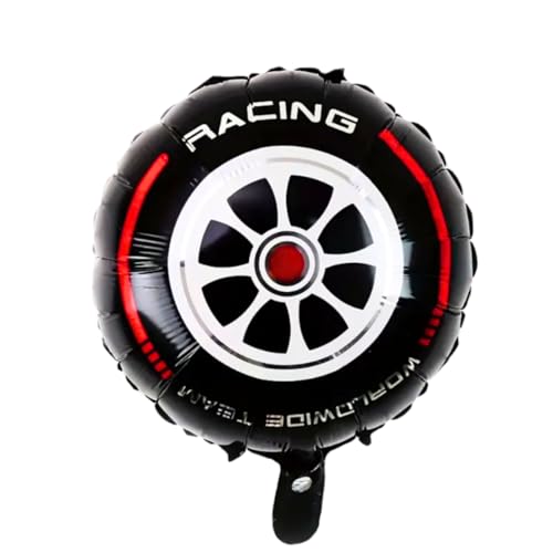 Image of Party Decorz Racing Bike Foil Balloon Set (1 Racing Bike Foil Balloon+ 2 Black Star Foil Balloons+ 2 Bike Wheels Round Foil Balloons) Perfect Racing Theme Decoration Balloon Set