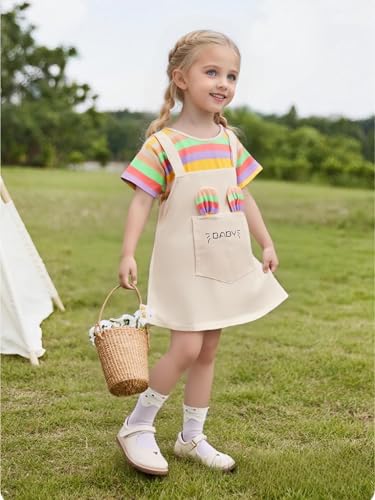 Girls Short Sleeve Dresses Summer Cotton Dress for Girl Cute Bunny & Rainbow Striped Original Casual Girl Outfits2