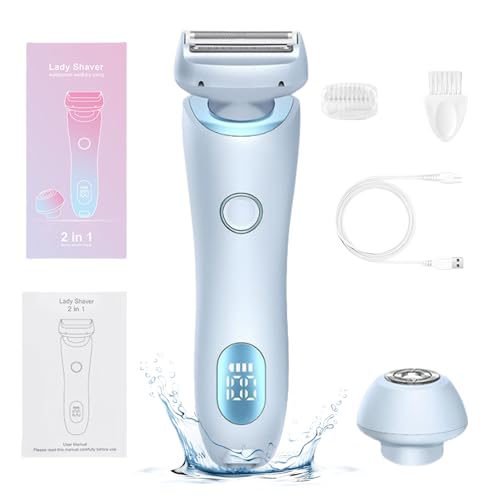 Lady Shavers for Women Rechargeable, 2 in 1 Waterproof Electric Razor for Women, Wet & Dry Electric Shaver, Painless Hair Removal for Different Body Parts (Blue)