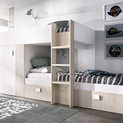 Dmora - Composition de la Chambre à Coucher Cevedale, Chambre complète, Composition de Lits superposés avec Deux Lits Simples, 271x111h150 cm, Blanc et Chêne