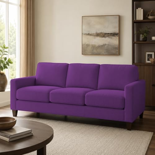 Image of Casaliving Gladino Modern Velvet Fabric Sofa, Tufted Design Upholstered 3 Seater Sofa Set for Living Room, Premium Velvet Fabric Sofa (Purple)