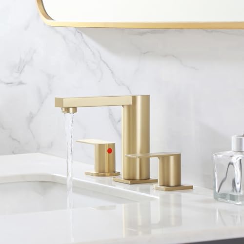 Gold Bathroom Faucet 3 Hole, Widespread Bathroom Faucet Brushed Gold, 2-Handles 8 Inch Centerset Bathroom Sink Faucets with Water Hoses and Drain Faucets for RV Bath Vanity Lavatory, RH079GVAL by VALISY - Used condition - Image 5