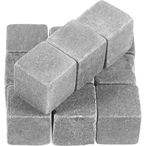 Housoutil 12pcs Reusable Grey Whiskey Stones Ice Cubes 2x2x2cm Beverage Cooling Stones for Whiskey and Wine Drink Chilling Set