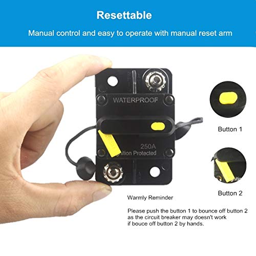 WOHHOM Disjuntor de 250 Amp DC 12 V -48 V à prova d'água 30A-300 A, reinicialização manual do inver