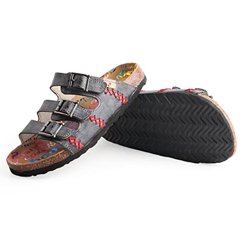 TMA EYES Womens Flat Slide Sandals with Arch Support Strap Adjustable Buckle Non Slip Rubber Sole4