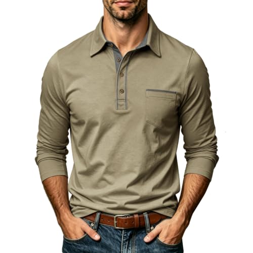 Polo homme manches longues à blocs de couleurs chic et haut décontracté avec poche
