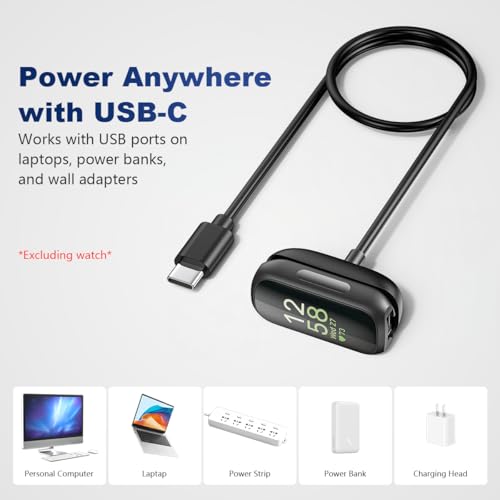 Image of ZORBES USB Charging Cable for Fitbit Inspire 3 Health & Fitness Tracker, 3.3ft PVC Charger Cord with 5W USB C to Magnetic Dual-Pin for Fitbit Inspire 3