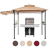 FAB BASED 5x8 Grill Gazebo, Outdoor BBQ Grill Patio Canopy with Extra Shadow & LED Lights, Barbeque Gazebo Canopy (Khaki)