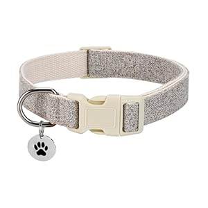 Breathable Cotton Dog Collar,Soft Padded,Cute Dog Collar,Heavy Duty Dog Collar,Adjustable for Small Medium Large Dog,Khaki,Medium Size