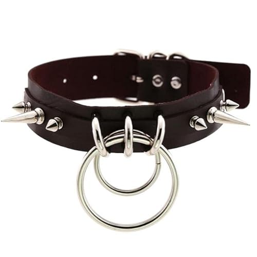 WSZJLN Black Spike belt collar women O-round pu leather goth choker necklace for women party club chocker gothic jewelry Harajuku-P008 coffee
