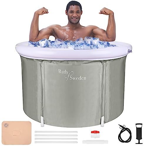 Faltbare Aufblasbar Badewanne für Erwachsene 90x56cm Klappbare Groß MäNner Eisfass Badewanne für Eisbad Dusche Mobile Erwachsene Kinder Spa Soaking (Grau)