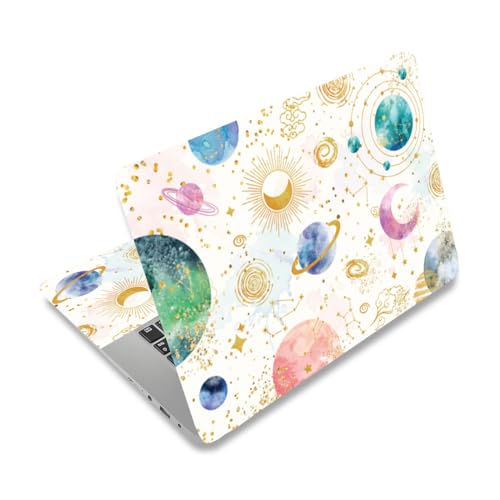 PLIGREAT Autocollant pour Ordinateur Portable Autocollants pour Ordinateur Portable Planet Compatibles avec 15 Ordinateur Portable Étoiles Dorées Protection Universelle Amovible en Vinyle pour PC