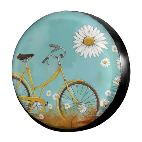 Image of Dujiea Daisy Bicycle Spare Tire Cover, Universal Wheel Tire Cover Waterproof Dust-Proof Tire Protectors for Trailer Rv SUV Truck Camper and Many Vehicle 14 15 16 17 Inch