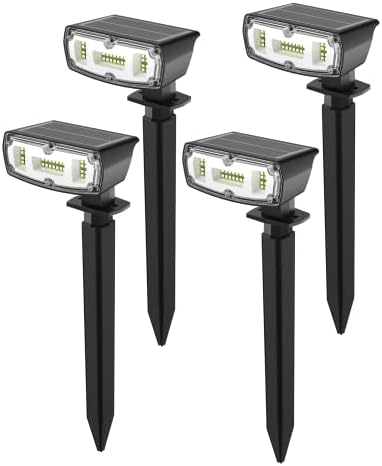 OUSFOT LED Solar Lights IP67 Waterproof 2 Brightness Modes Solar Powered Security Spotlights for Garden Yard Driveway Porch Walkway (4 Packs)