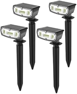 OUSFOT LED Solar Lights IP67 Waterproof 2 Brightness Modes Solar Powered Security Spotlights for Garden Yard Driveway Porch Walkway (4 Packs)