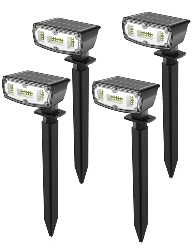 OUSFOT LED Solar Lights IP67 Waterproof 2 Brightness Modes Solar Powered Security Spotlights for Garden Yard Driveway Porch Walkway (4 Packs)