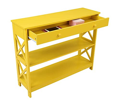 Image of Convenience Concepts Oxford 1 Drawer Console Table with Shelves, Yellow