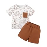 UUAISSO Ensemble de Vêtements D'été pour Bébé Garçon Haut à Manches Courtes avec Poches Dinosaures et Short de Couleur Unie Marron Dinosaure 5-6 ans