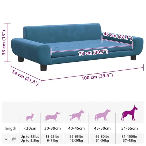 vidaXL Hundebett, Hundekissen mit weicher Polsterung, Hundesofa Hundecouch für kleine Hunde Haustiere, Haustierbett Katzenbett, Blau Samt