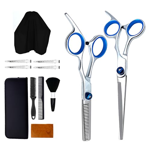 ZSMJAER 12 Piezas Tijeras de peluquería profesionales,kit de tijeras de Corte de pelo,Con peine y Bolsa de almacenamiento,apto para hombres,mujeres,niños y mascotas
