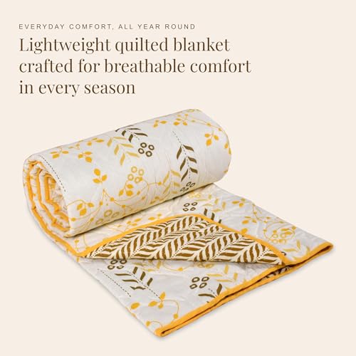 Image of HUESLAND Reversible AC Quilt Blanket Single Bed | 100% Cotton Quilted Shell, Super Soft 120 GSM Microfibre Wadding | Lightweight Comforter for All Weather Use | 55 x 88 inches, Petal