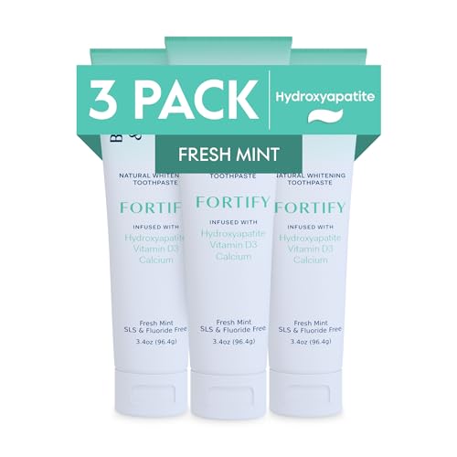 Better & Better Fortify Hydroxyapatite Toothpaste | Infused w/VIT. D & Calcium | Fluoride & SLS Free for Sensitive Brushers | Natural & Vegan Whitening Toothpaste | Fresh Mint Flavor | 3.4oz, 3 Pack