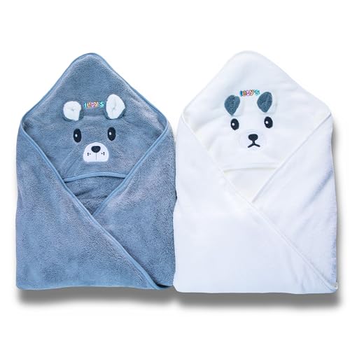Image of Ioly's Hooded Baby Bath Towels for Newborn Essentials 41 inch Set of 2 Towels with Hood for Kids Babies Toddler Infant (Large) Baby Towel Cosas para Bebes recien nacidos Bath Items (White and Gray)