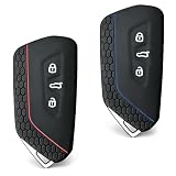 2 Stück Autoschlüssel Hülle für VW, Auto Schlüssel Hülle Kompatibel mit VW Golf 8, Skoda, SEAT, Cupra, TPU 3 Tasten Schutzhülle, Silikon Schlüsselhülle Cover (Schwarz Blau, Schwarz Rot)