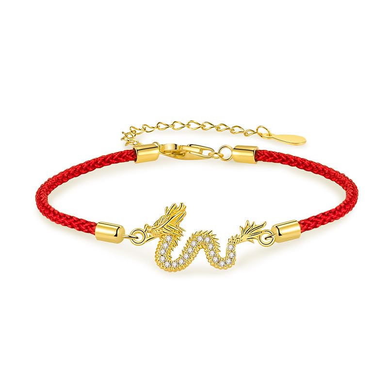 Bracelet cordes rouges dragon or 14K YCQYM bijou zodiaque de luxe