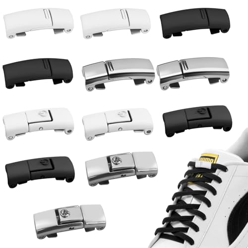 HavaCue Lot de 12 Sans Cravate Lacets à Boucle Aimants/Schnalle 3 Couleurs Avec Fermoir en Métal Élastiques Sans Nœuds pour Adultes Enfants