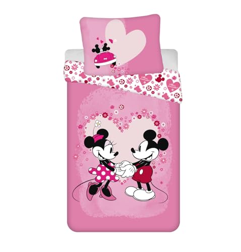 Jerry Fabrics Mickey and Minnie Love Juego de Cama Funda Nórdica de 140 x 200 cm y una Funda de Almohada de 70 x 90 cm. Poliéster