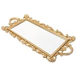 Healvian Plateau Style Élégant Miroir en Verre et Résine Or Rétro et Confortable pour Organisation de Bijoux et Cosmétiques à Domicile