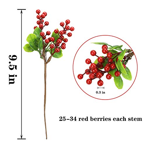 image for TITATI 12 Pcs Artificial Berry Stems 9.5 inch Fake Red Berries Holly B