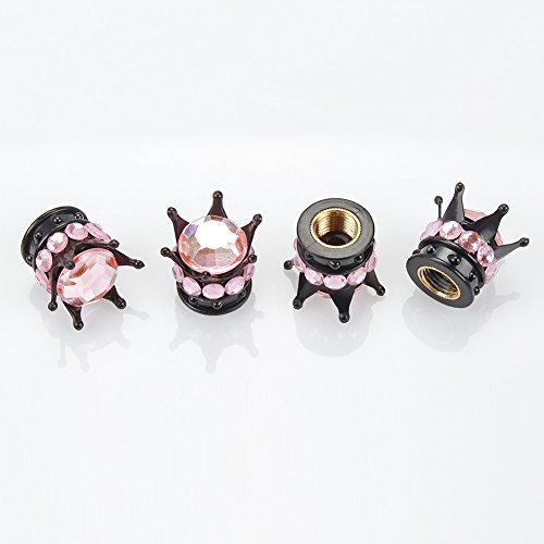 Otostar Pure Handmade Bling Bling Rhinestones Tire Valve Stem Caps 4 Pack (Black/Pink) #TOP1