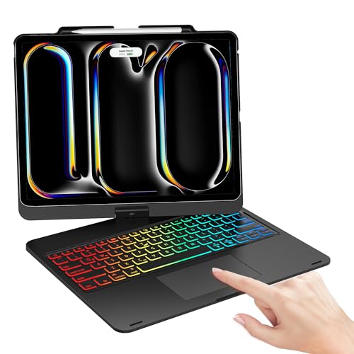 Keyboard Case for iPad Pro 13/12.9 with 360 rotate, pencil holder, RGB backlit, multi-touch trackpad