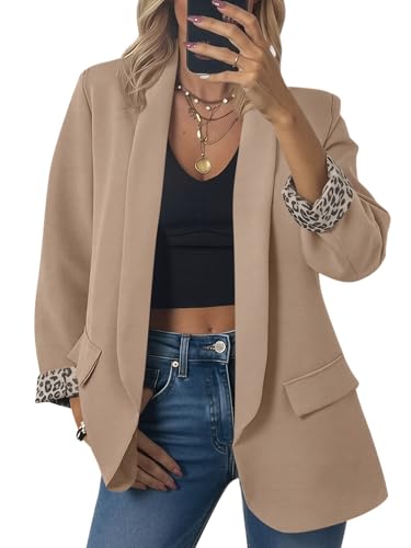 Cicy Bell Womens Business Casual Blazer Shawl Collar Work Long Sleeve Leopard Open Front Oversized Suit Jacket