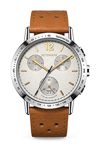 Preisvergleich Produktbild DETOMASO Adesso Chronograph Limited Edition White Herren-Armbanduhr Analog Quarz Lederarmband Braun