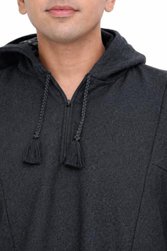 Image of Exotic India Men's Woolen Blend Kashmiri Phiran with Hood | Pure Wool Long Overcoat-Oversized Phiran for Men