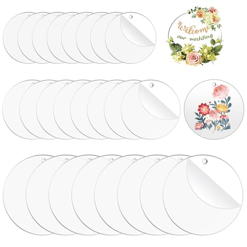 26 Stück Acrylscheibe Rund mit Loch, 5cm/7.5cm/10cm Acrylscheibe Acrylplatte Rund, Acryl Schlüsselanhänger Rohlinge, Acrylscheibes Transparent für Gemälde, Dekorative Wandbehänge, Schlüsselanhänger