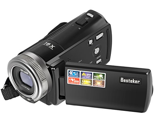 Camcorders, Besteker Portable HD Max 16.0 Megapixels 1280720P Digital Video Camcorder Camera DV 2.7 Inches TFT LCD Screen 16X Digital Zoom for Amateurs and Kids Gift (108-Black)