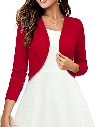 Image of Heymoments Women's Long Sleeve Thin Kintted Shrugs Sweaters Lightweight Cropped Tops Open Front Cardigan for Dress