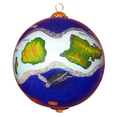 Hawaiian Islands Collectible Hand Painted Glass Ornament With Gift Box #TOP5