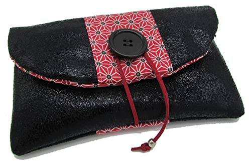 Porte monnaie handmade, double pochette zippée en tissus suédine noir - 17 x 11 cm
