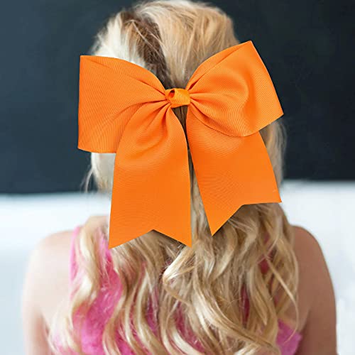 8" Large Cheer Bows Ponytail Holder 12Pcs Girls Elastic Hair Ties Orange Accessories For Women Youth Toddler Football Competition Sports #TOP3