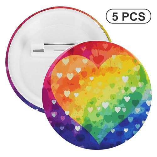 Badge arc-en-ciel en cœur et fer blanc : grande broche ronde pour vêtements - 3